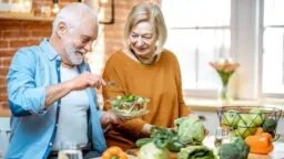 Elderly people eating healthy food