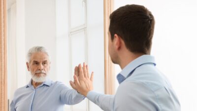 Young man as old man