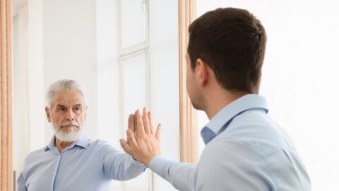 Young man as old man